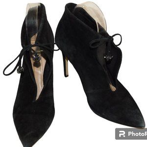 Jewel Badgley Mischka Keyhole Heel Suede Booties Size 7.5 Pointed Toe